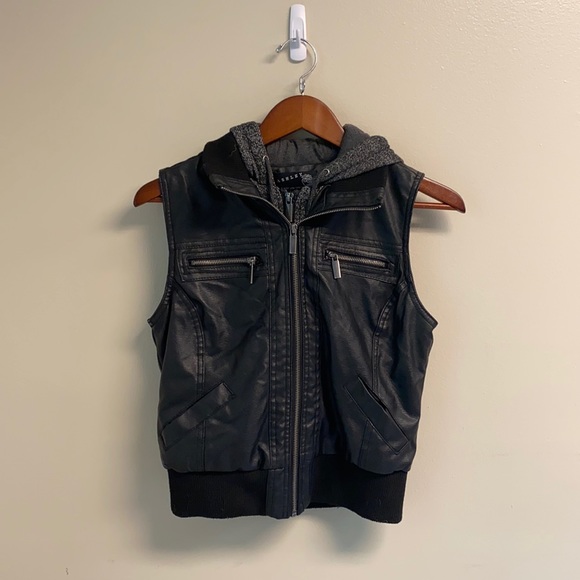 Ashley By 26 International Jackets & Blazers - Faux Black Leather (Polyurethane) Hooded Vest